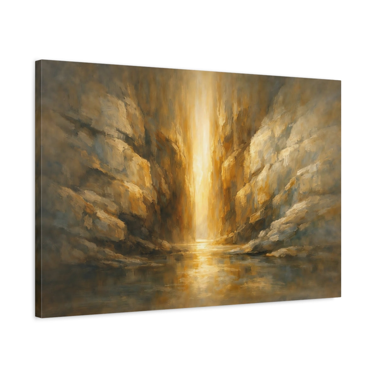 Side Mockup 2. Mineral Abstract Narrow Light Passage Scene shown as stretched canvas wall art