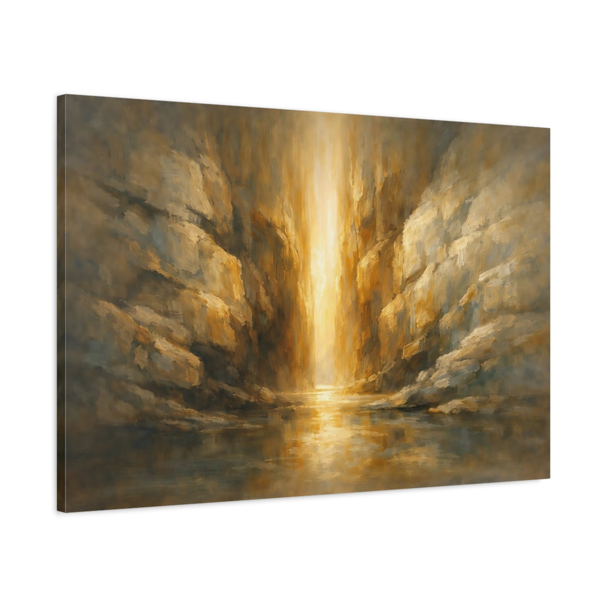 Side Mockup 1. Mineral Abstract Narrow Light Passage Scene shown as stretched canvas wall art