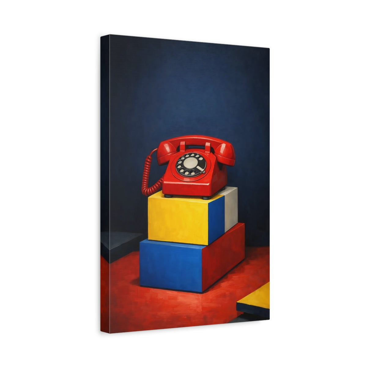 Side Mockup 4. Vintage Rotary Phone Red Rotary Phone shown as stretched canvas wall art