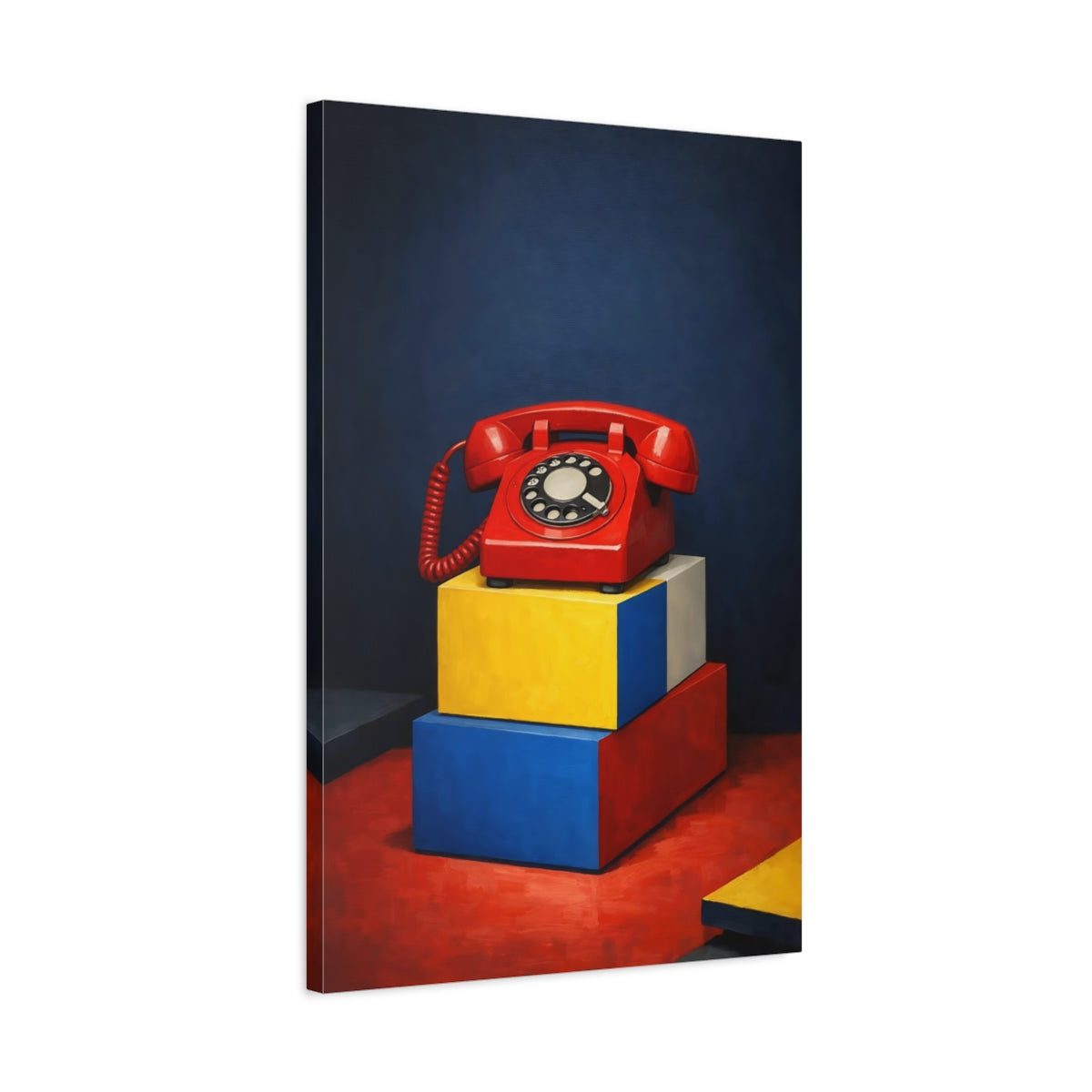 Side Mockup 2. Vintage Rotary Phone Red Rotary Phone shown as stretched canvas wall art