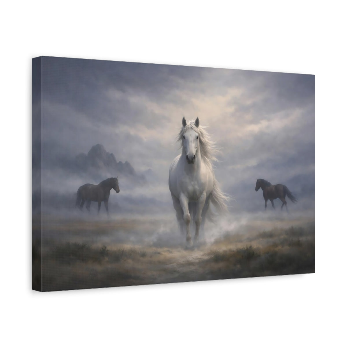 Animals Wild Horses Misty - Canvas Wall Art Print