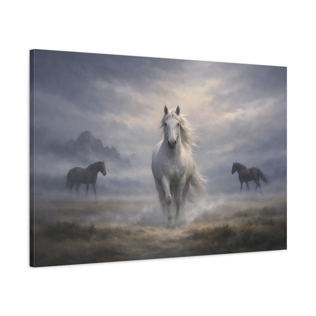 Animals Wild Horses Misty - Canvas Wall Art Print
