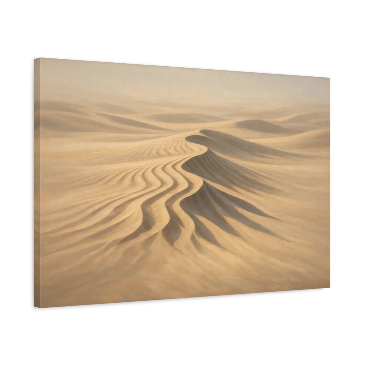 Side Mockup 2. Luxury Minimal Sand Ripple Sharp Shadow shown as stretched canvas wall art