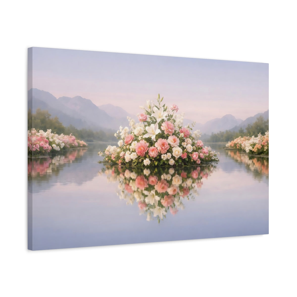 Floral Lake Reflection Flowers - Canvas Wall Art Print