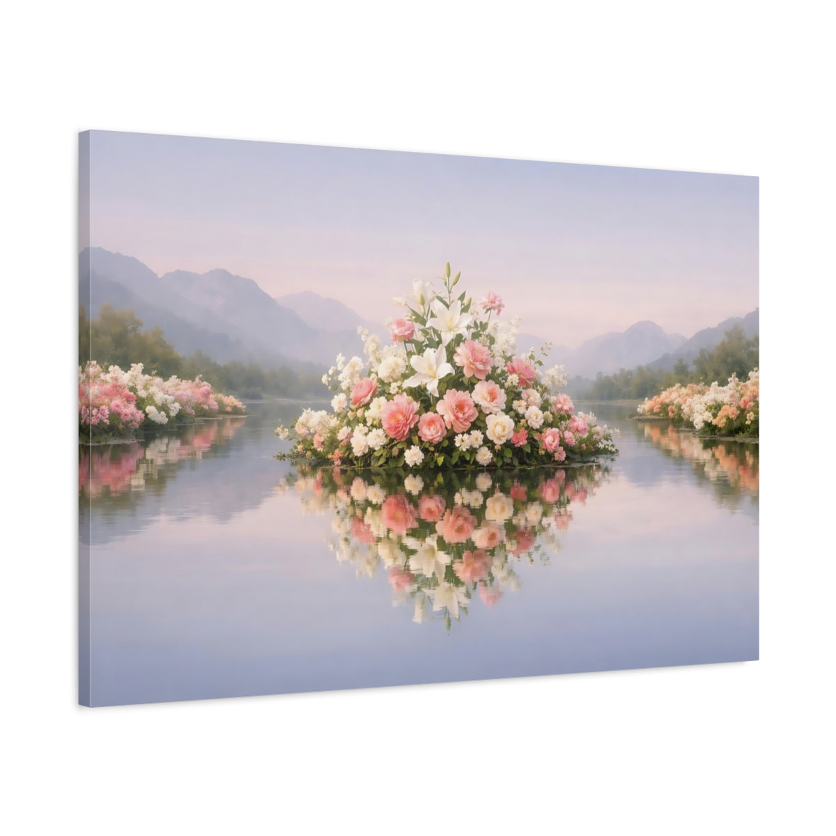 Floral Lake Reflection Flowers - Canvas Wall Art Print