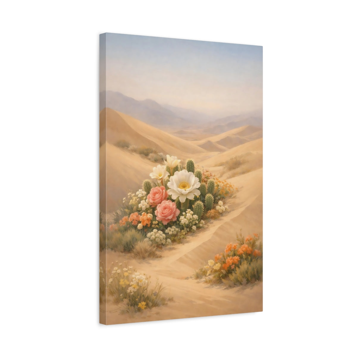 Side Mockup 3. Nature Desert Flowers Desert Flowers Landscape shown as stretched canvas wall art