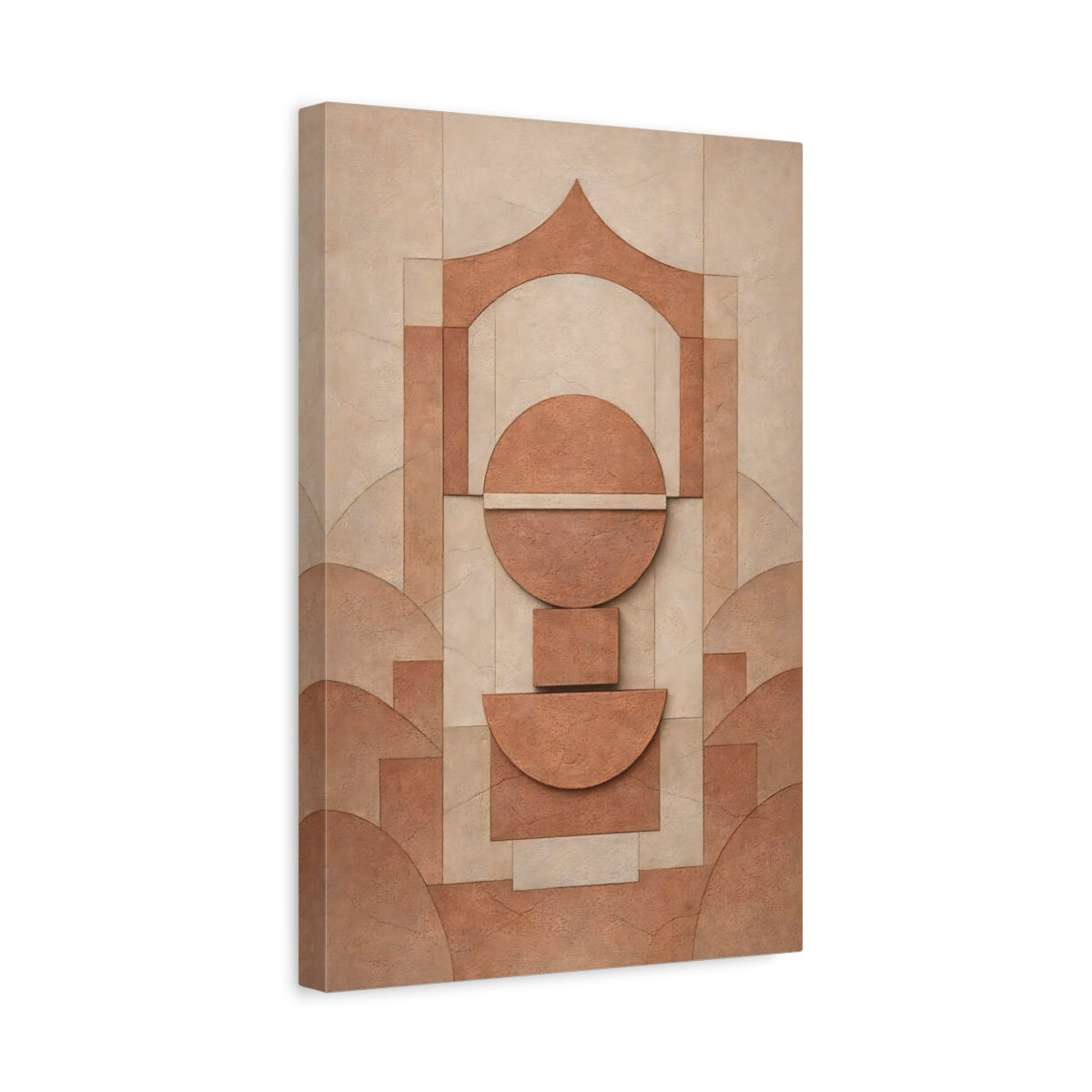 Side Mockup 4. Abstract Geometric Shapes Brown Geometric Abstract shown as stretched canvas wall art