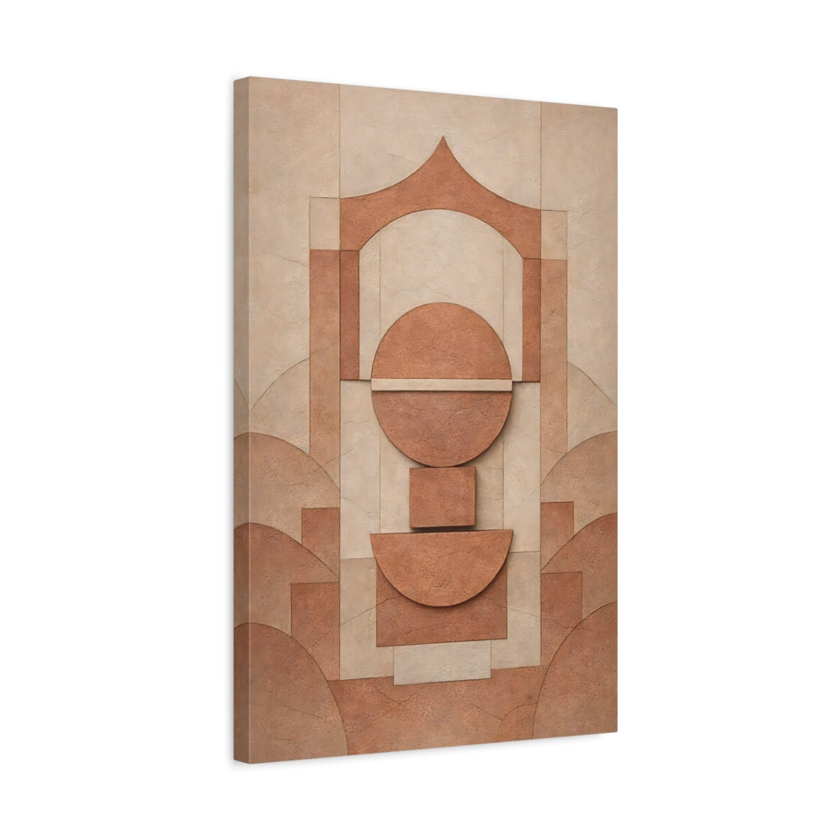 Side Mockup 3. Abstract Geometric Shapes Brown Geometric Abstract shown as stretched canvas wall art