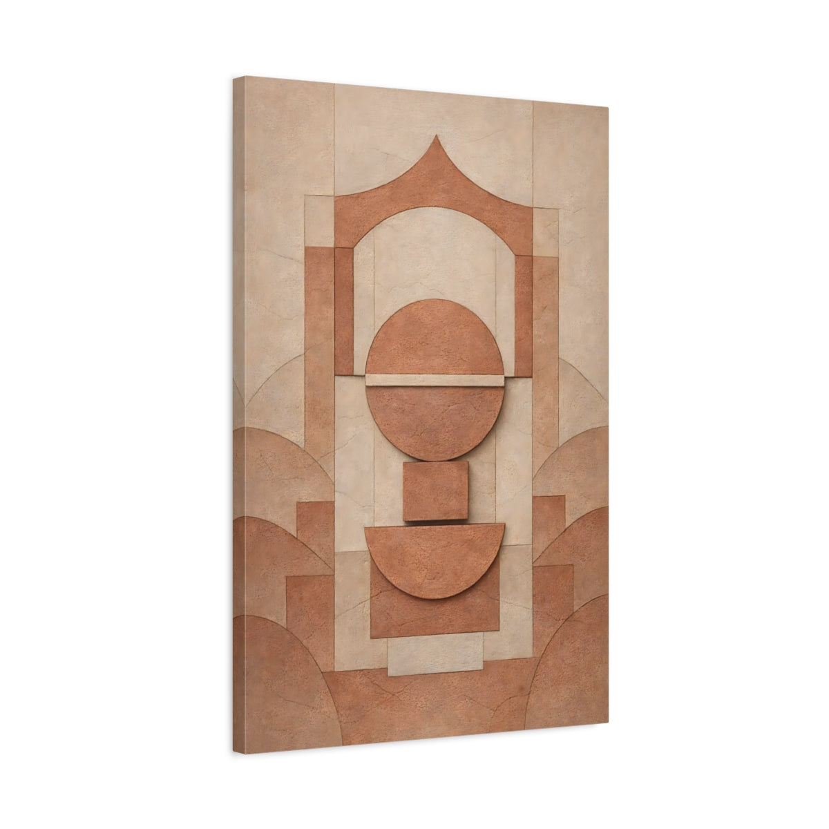 Side Mockup 2. Abstract Geometric Shapes Brown Geometric Abstract shown as stretched canvas wall art