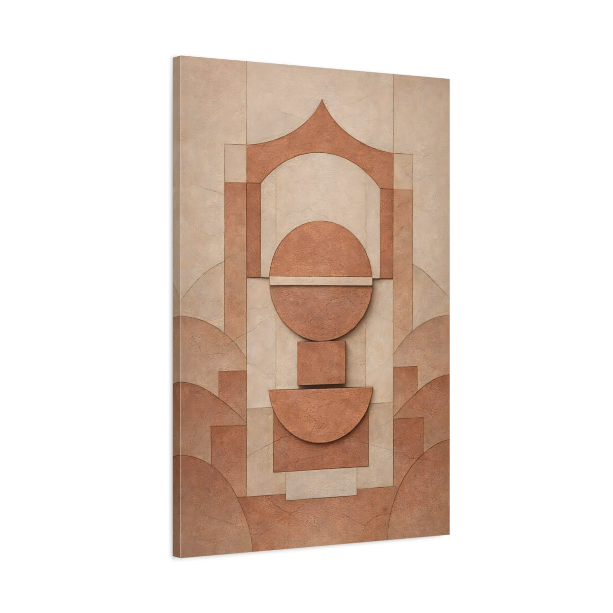 Side Mockup 1. Abstract Geometric Shapes Brown Geometric Abstract shown as stretched canvas wall art