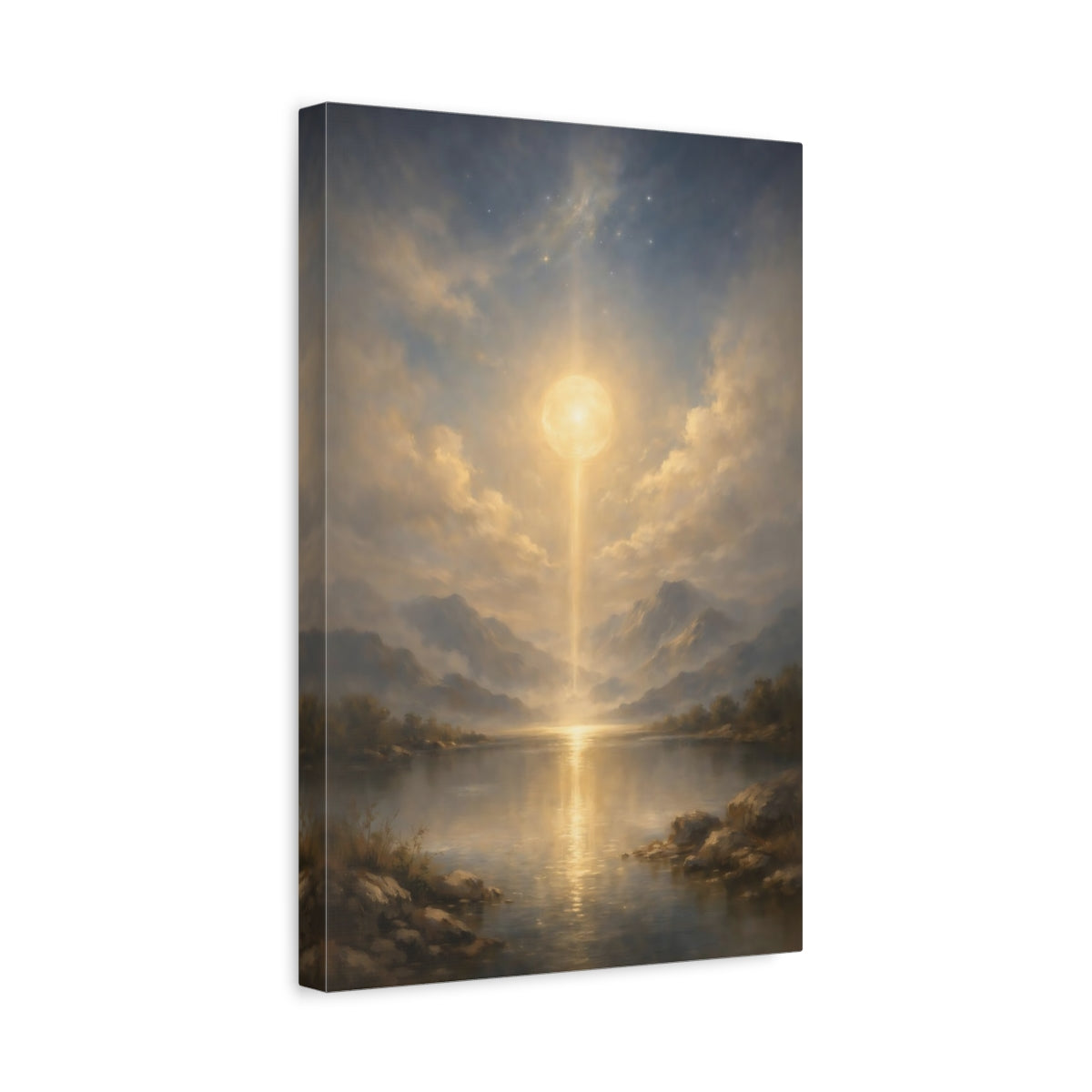Side Mockup 4. Nature Celestial Beam Golden Light Landscape shown as stretched canvas wall art