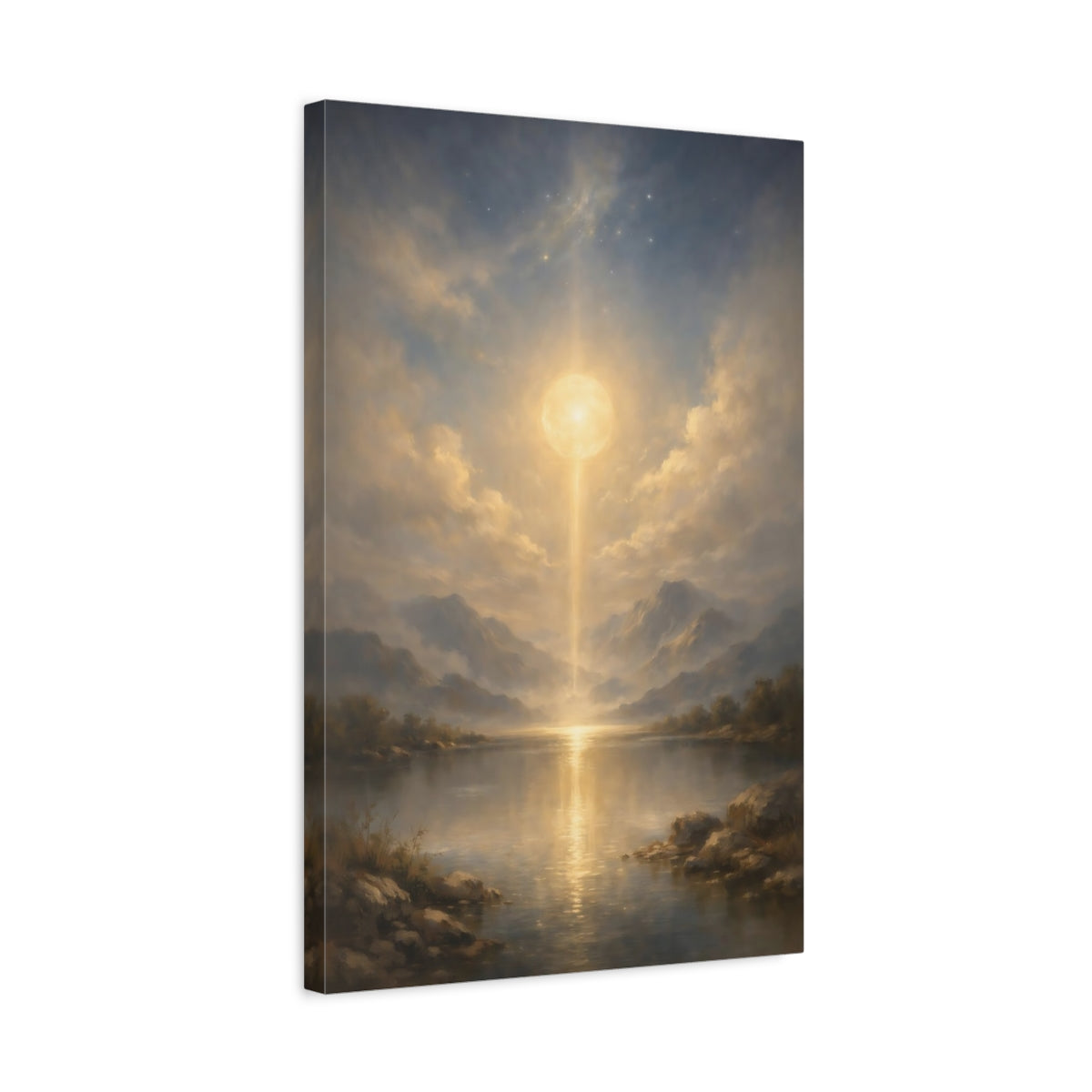 Side Mockup 3. Nature Celestial Beam Golden Light Landscape shown as stretched canvas wall art
