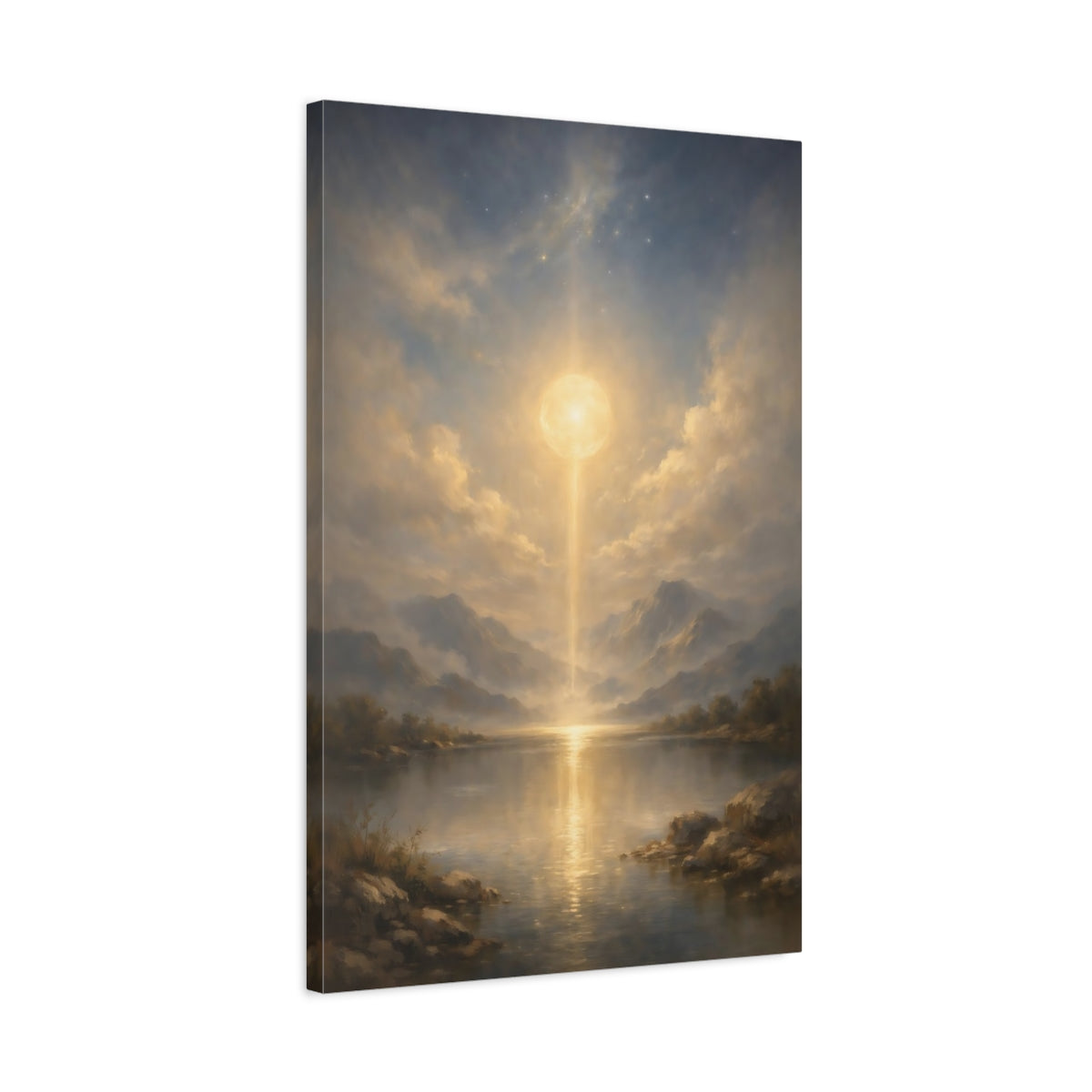 Side Mockup 2. Nature Celestial Beam Golden Light Landscape shown as stretched canvas wall art