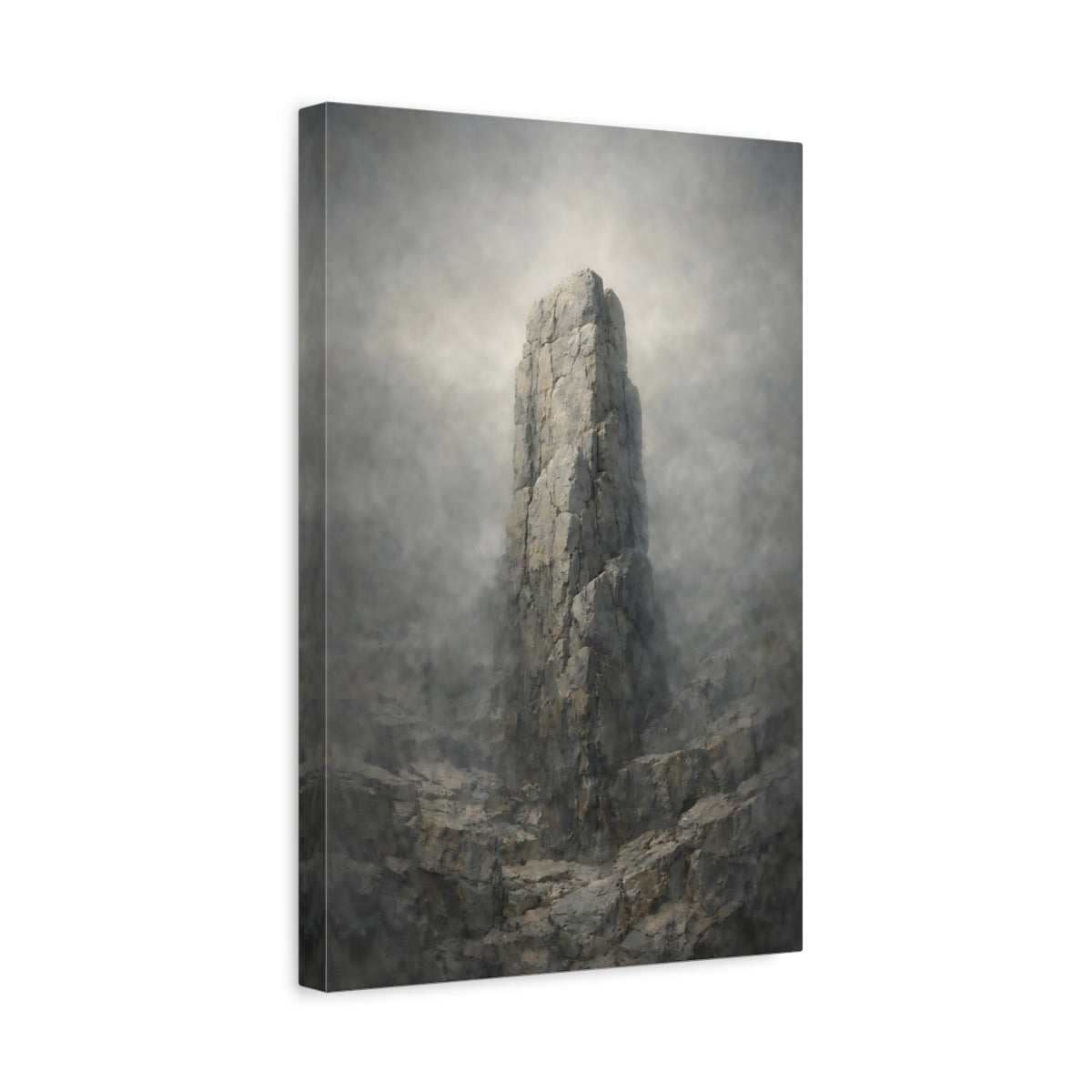 Side Mockup 4. Nature Rock Formation Misty Grey shown as stretched canvas wall art
