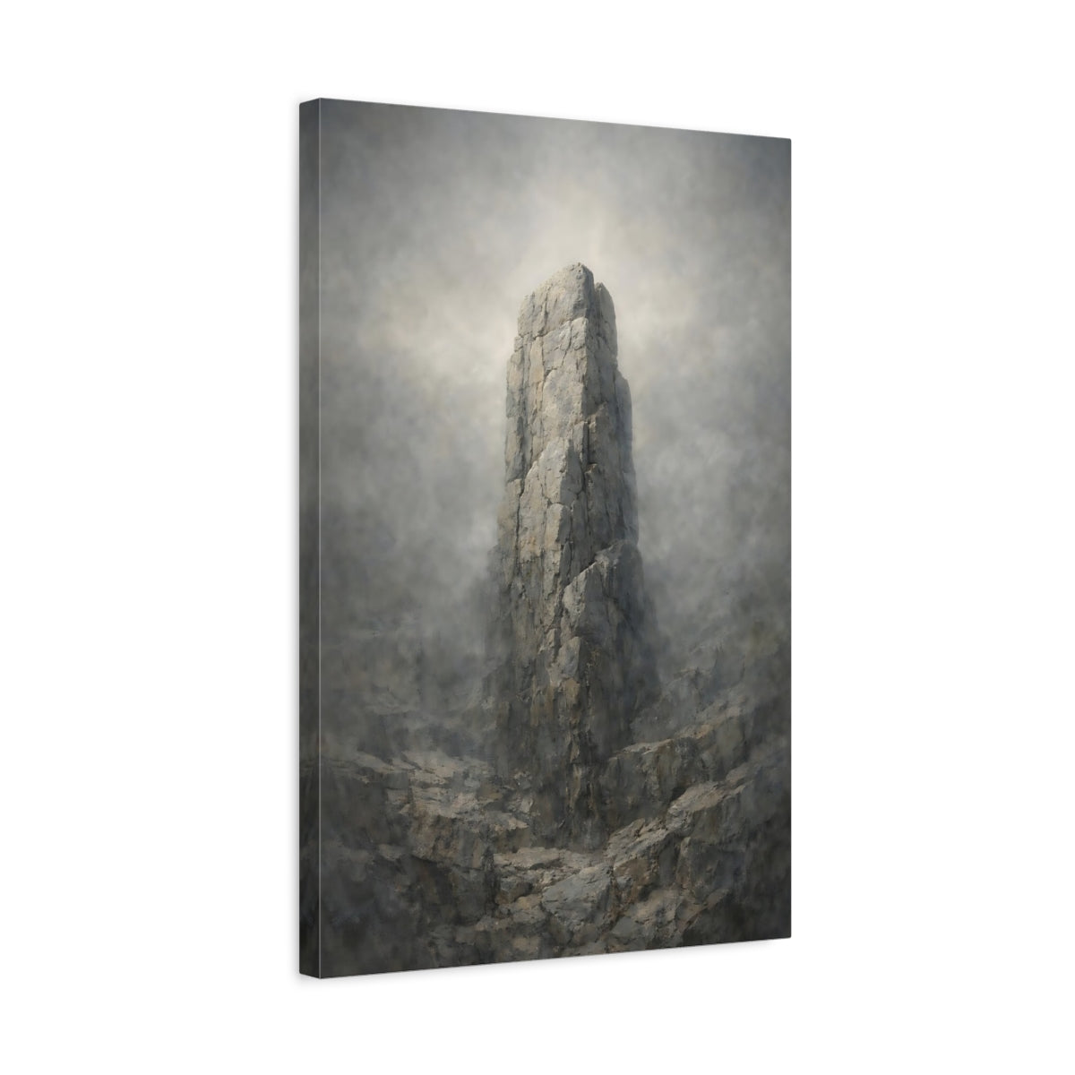 Side Mockup 3. Nature Rock Formation Misty Grey shown as stretched canvas wall art