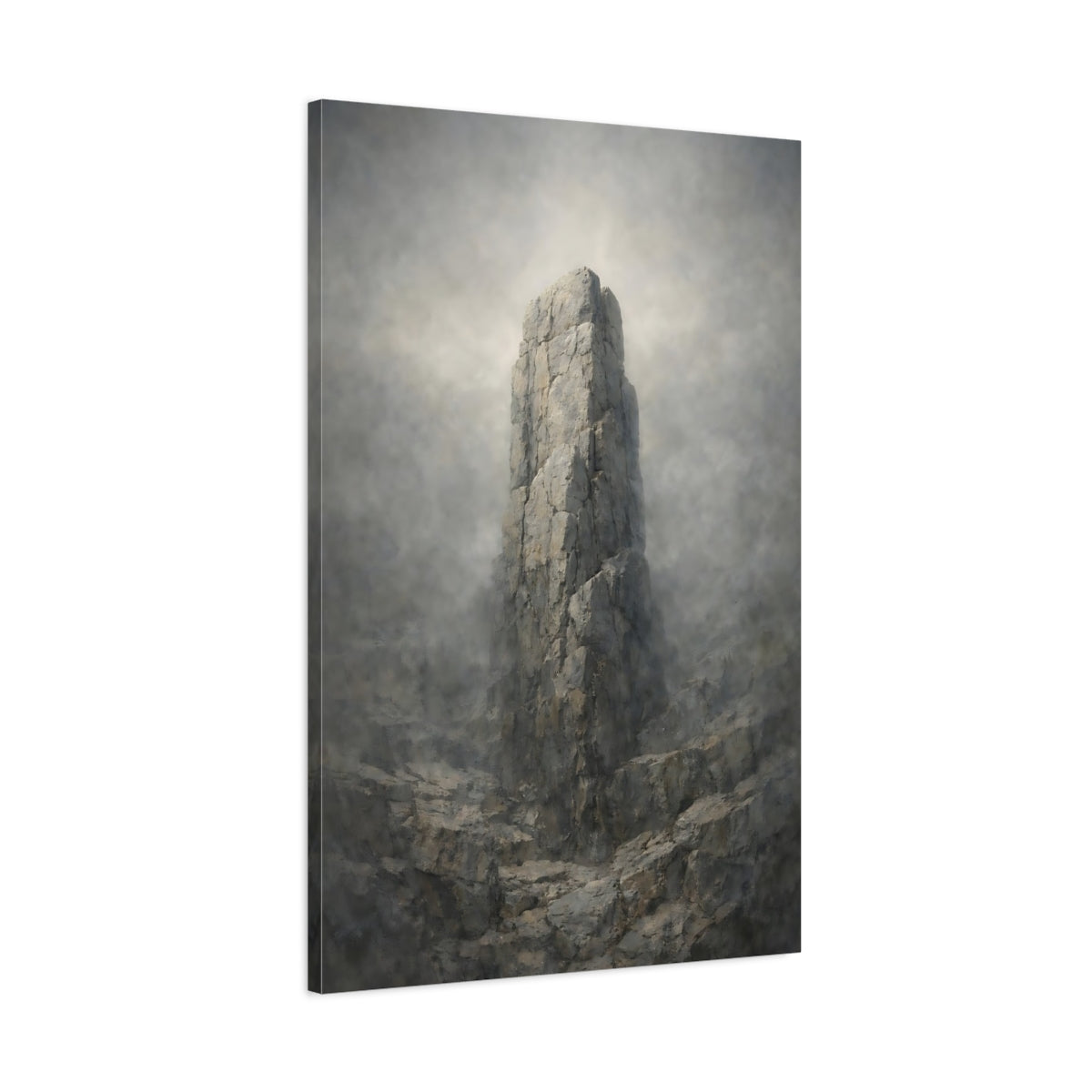 Side Mockup 1. Nature Rock Formation Misty Grey shown as stretched canvas wall art