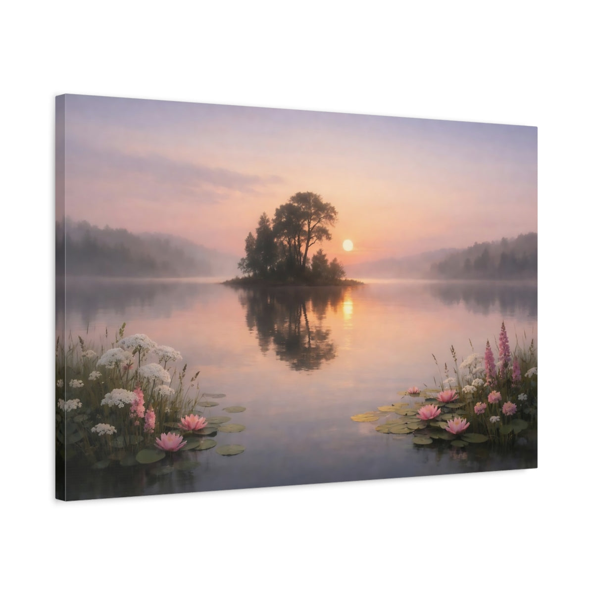 Floral Lake Peaceful Misty Nature - Canvas Wall Art Print