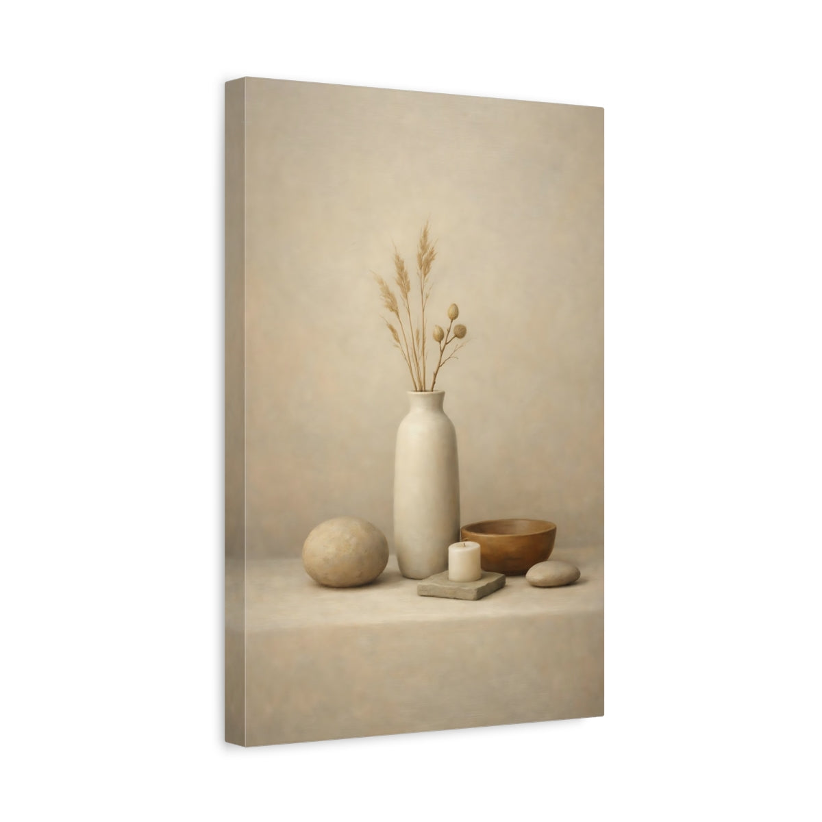 Side Mockup 4. Nature Dried Plants Neutral Still Life shown as stretched canvas wall art