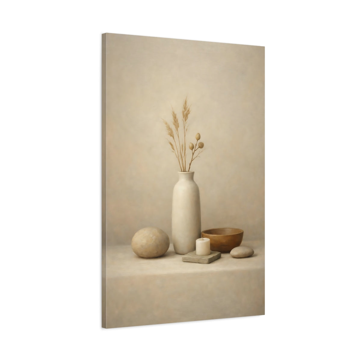 Side Mockup 1. Nature Dried Plants Neutral Still Life shown as stretched canvas wall art