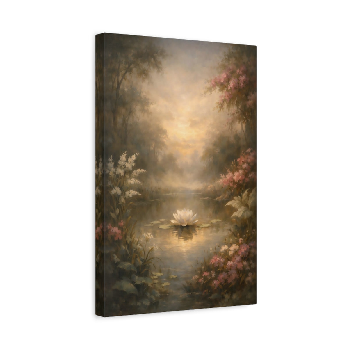 Side Mockup 4. Nature Water Lily Water Lily Pond shown as stretched canvas wall art