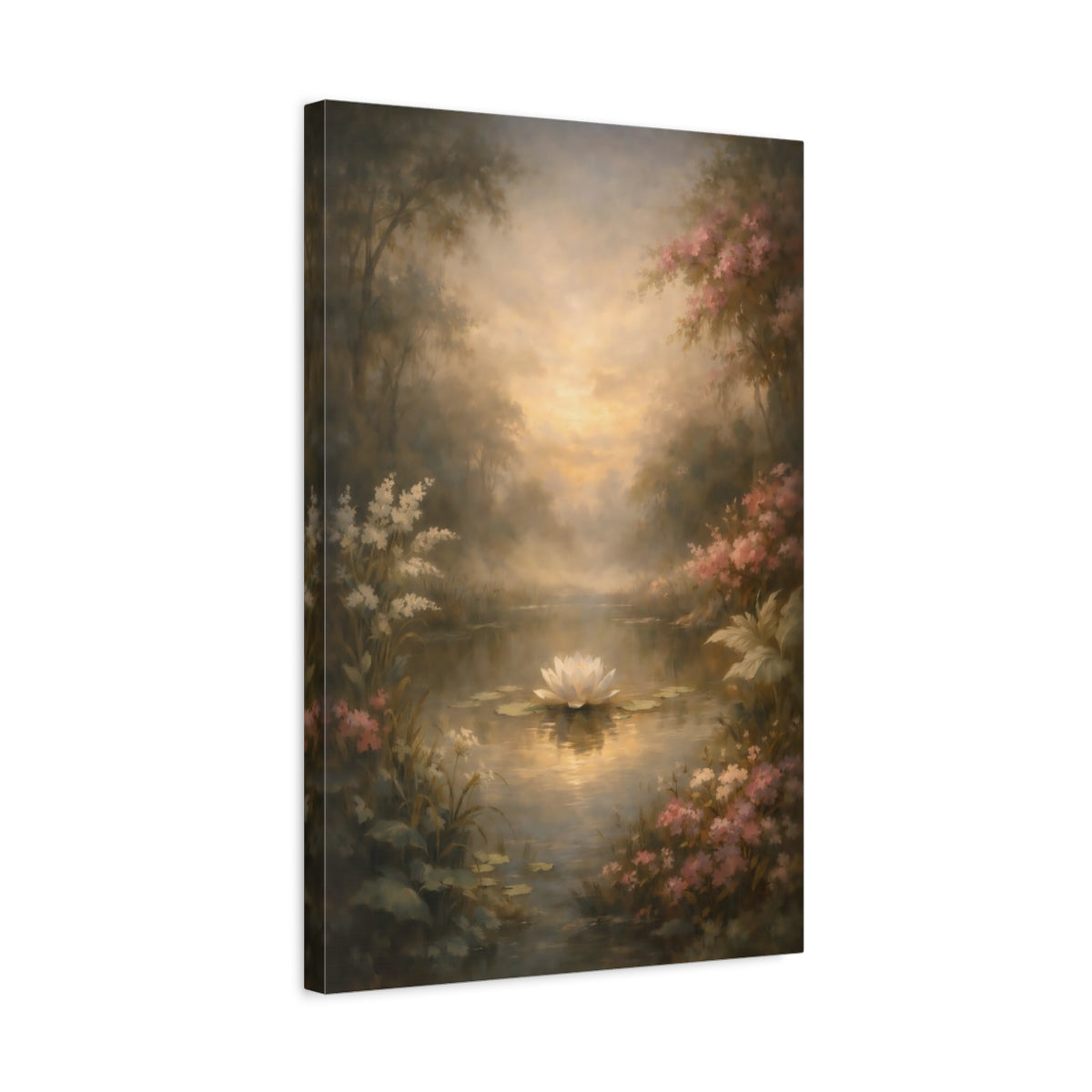 Side Mockup 3. Nature Water Lily Water Lily Pond shown as stretched canvas wall art