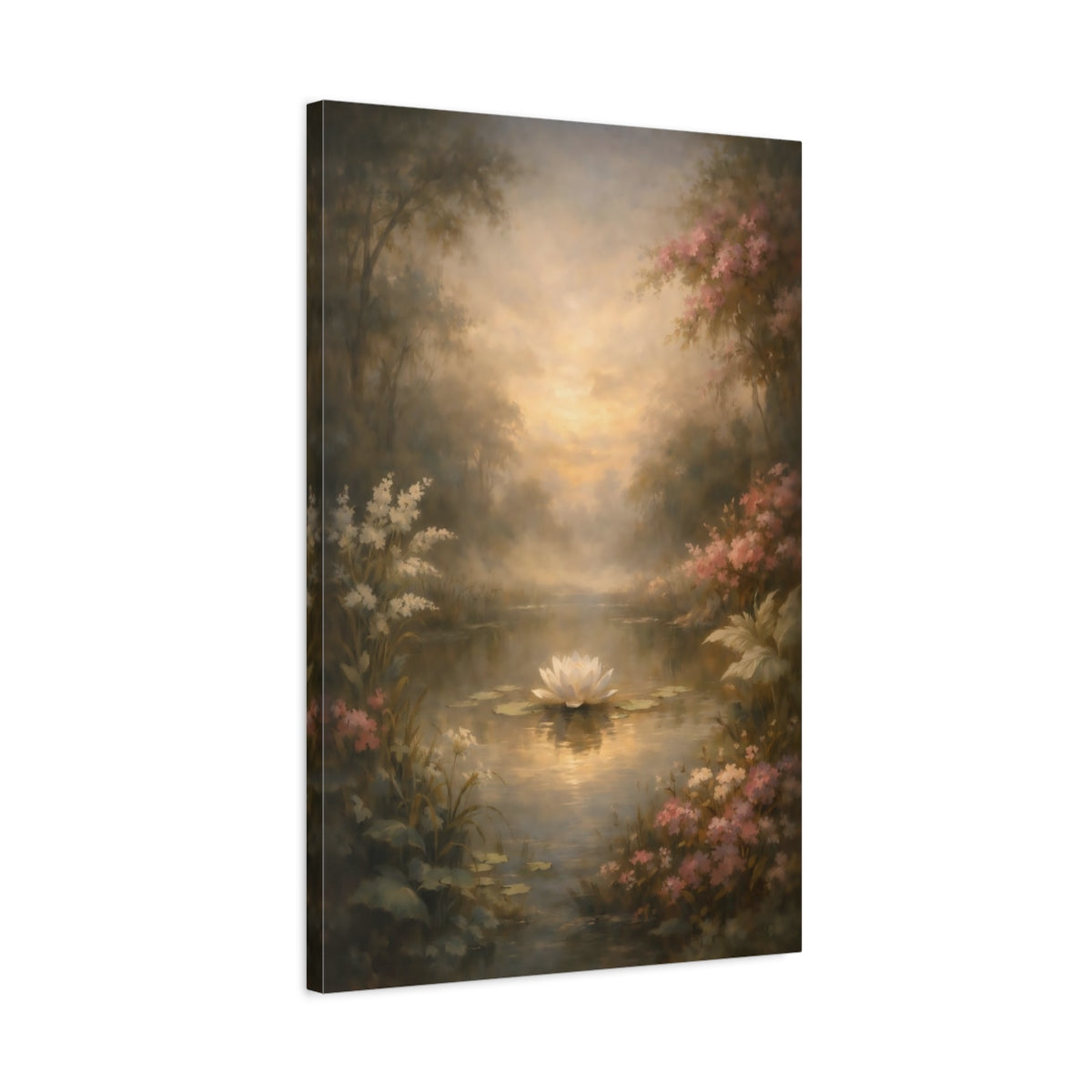 Side Mockup 2. Nature Water Lily Water Lily Pond shown as stretched canvas wall art
