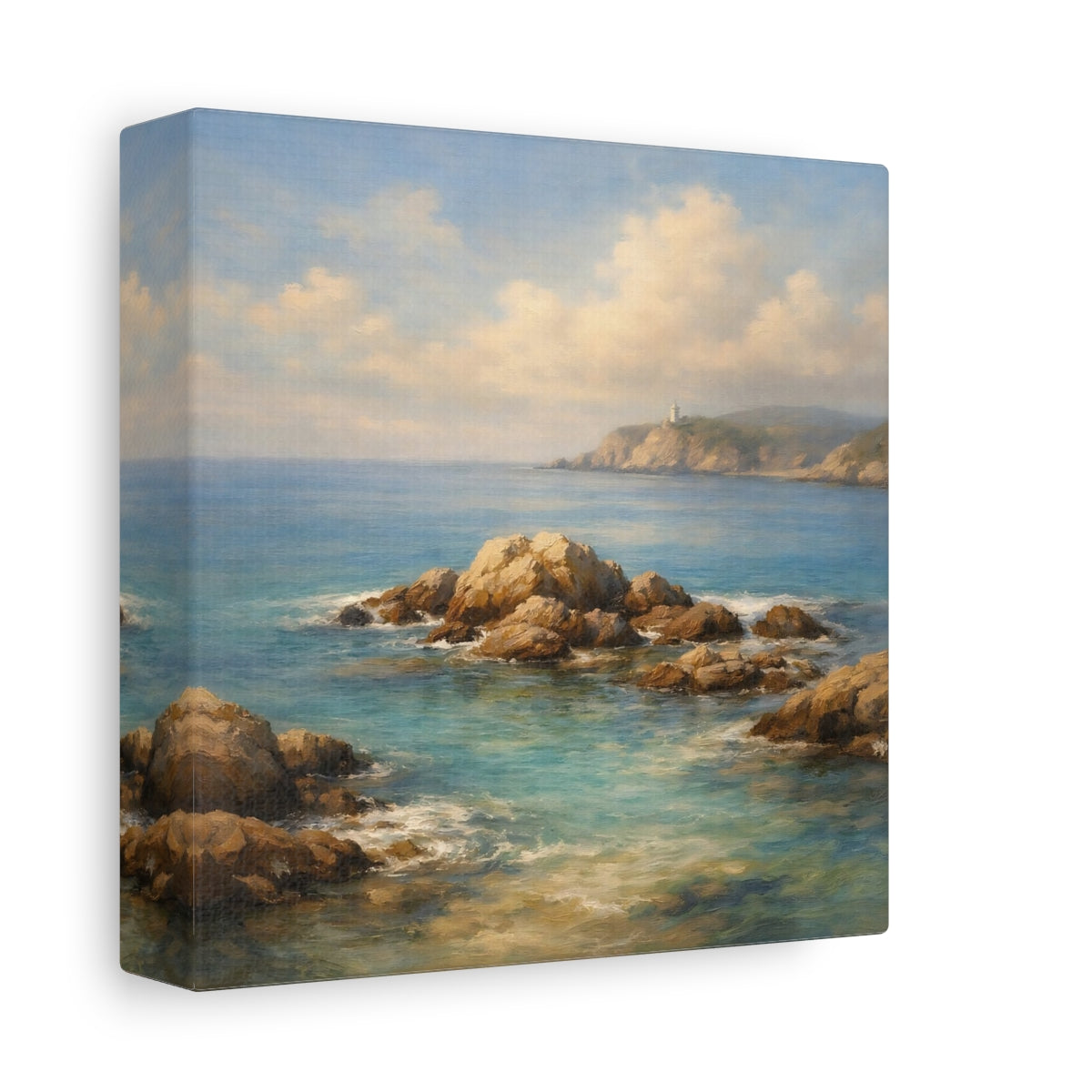 Side Mockup 1. Nature Seascape Blue Ocean Landscape shown as stretched canvas wall art