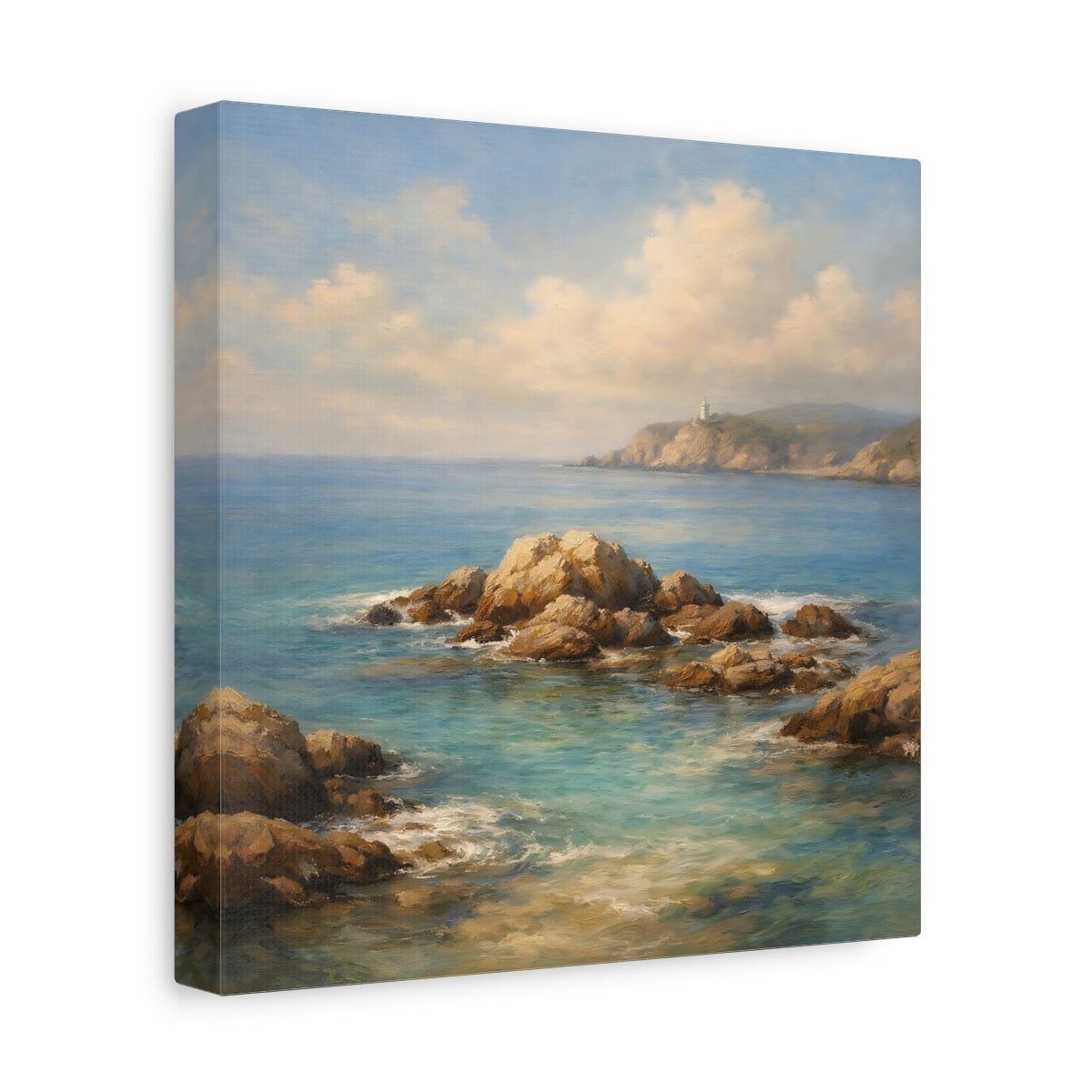 Side Mockup 9. Nature Seascape Blue Ocean Landscape shown as stretched canvas wall art