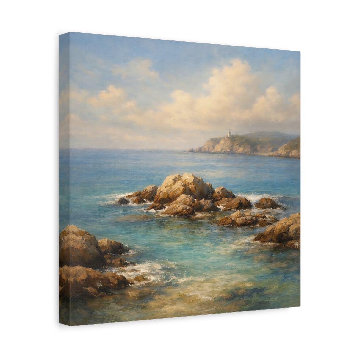 Side Mockup 7. Nature Seascape Blue Ocean Landscape shown as stretched canvas wall art