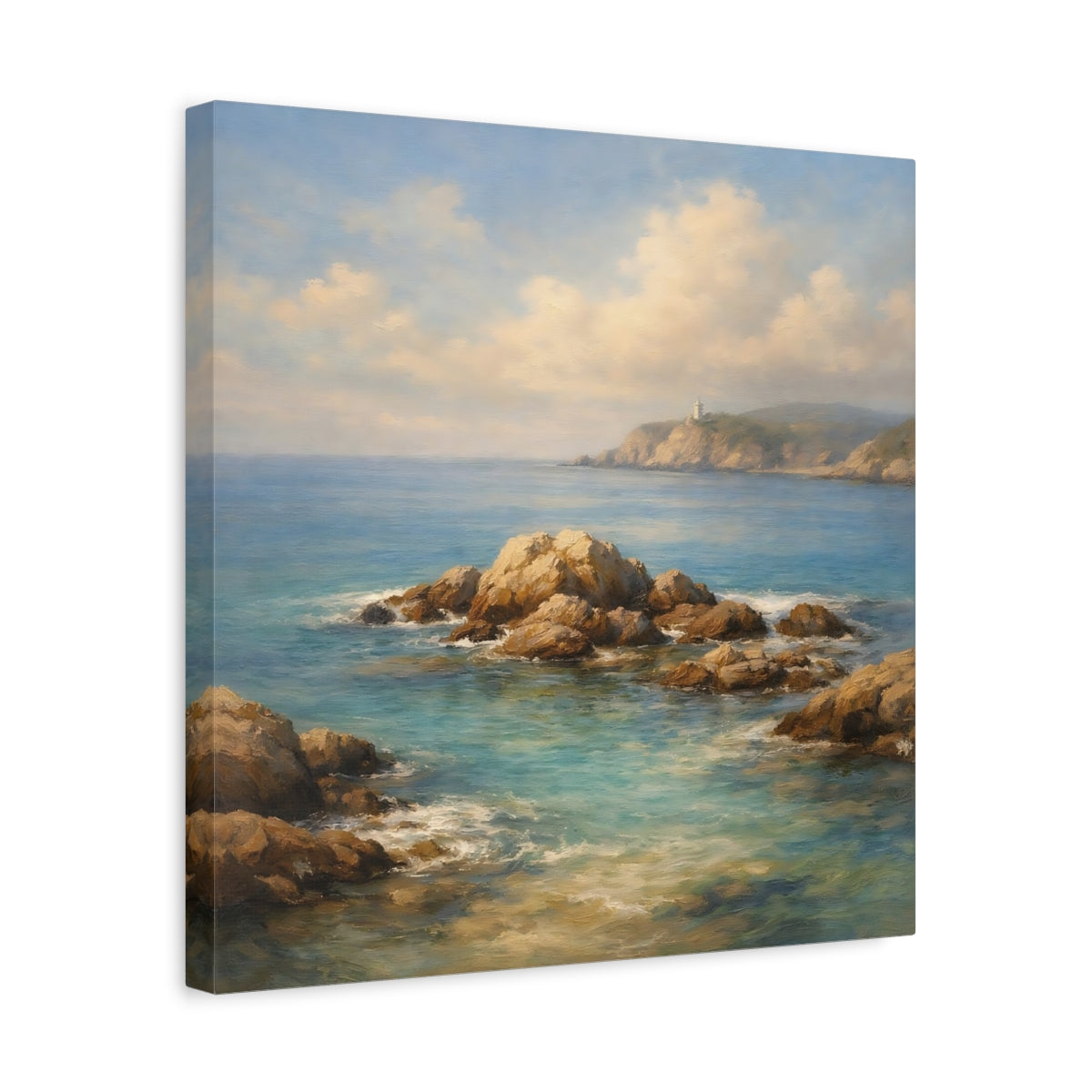 Side Mockup 6. Nature Seascape Blue Ocean Landscape shown as stretched canvas wall art