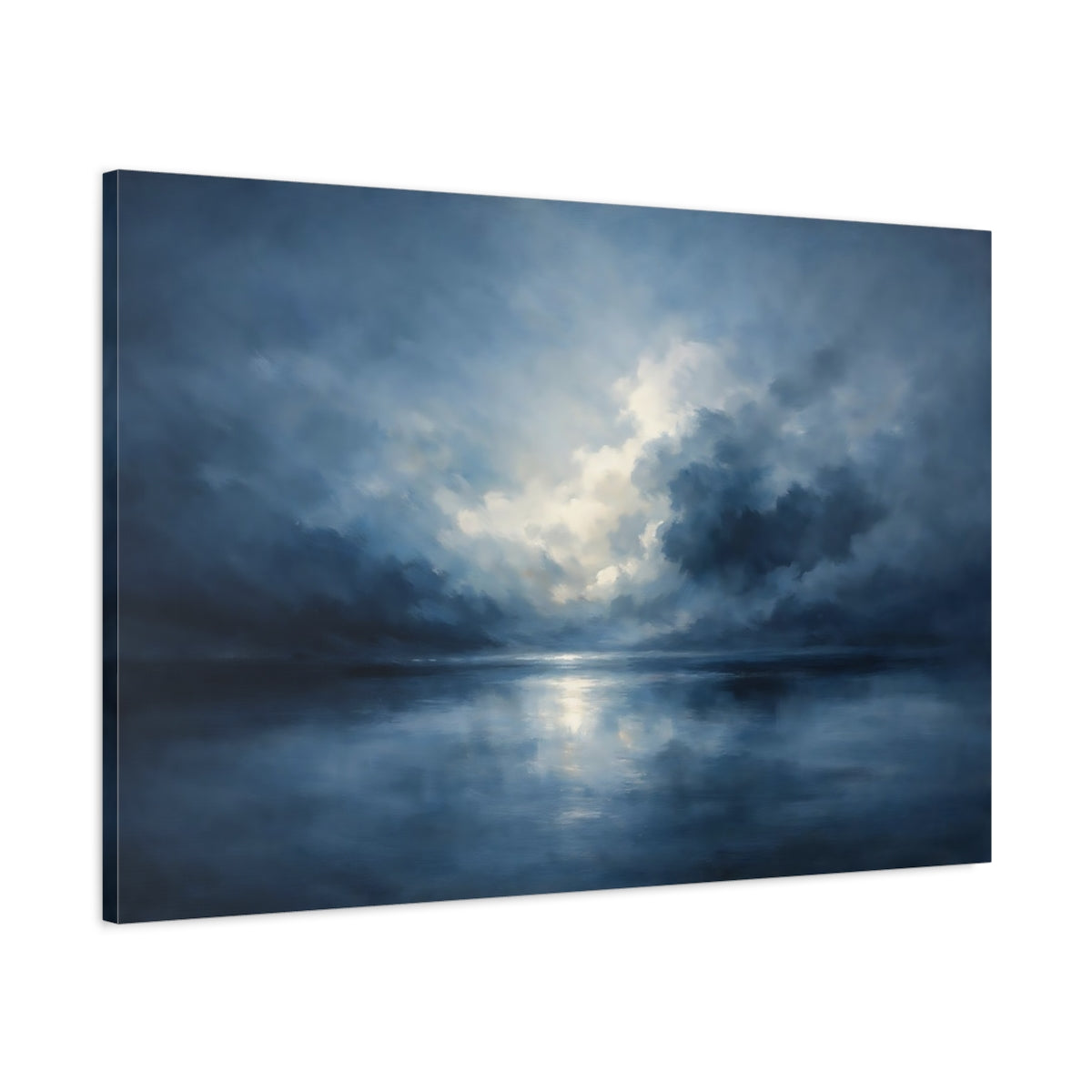 Side Mockup 1. Nature Cloudy Sea Blue Ocean Sky shown as stretched canvas wall art
