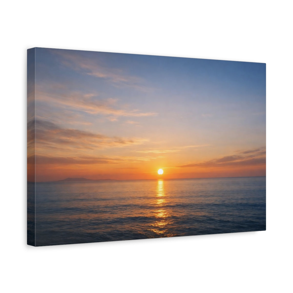 Side Mockup 4. Contemporary Ocean Sunset shown as stretched canvas wall art
