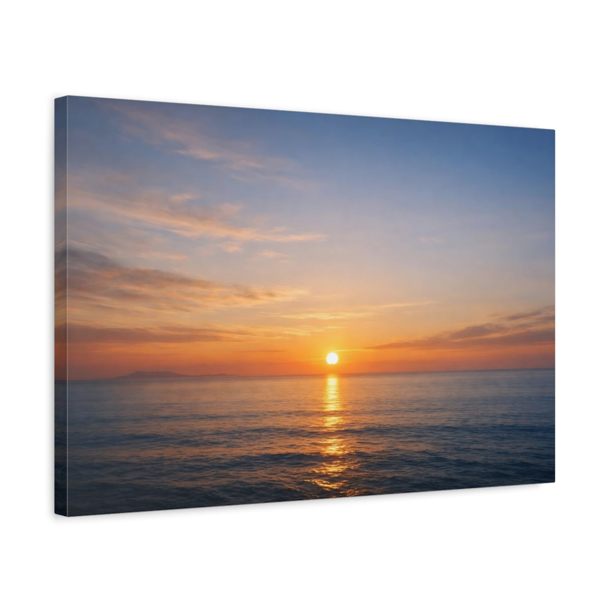 Side Mockup 3. Contemporary Ocean Sunset shown as stretched canvas wall art