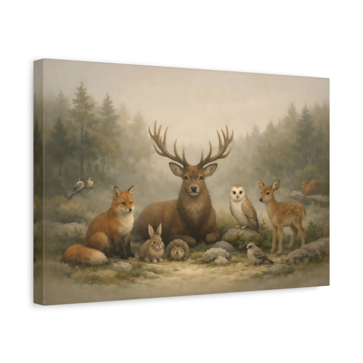 Animals Woodland Misty - Canvas Wall Art Print