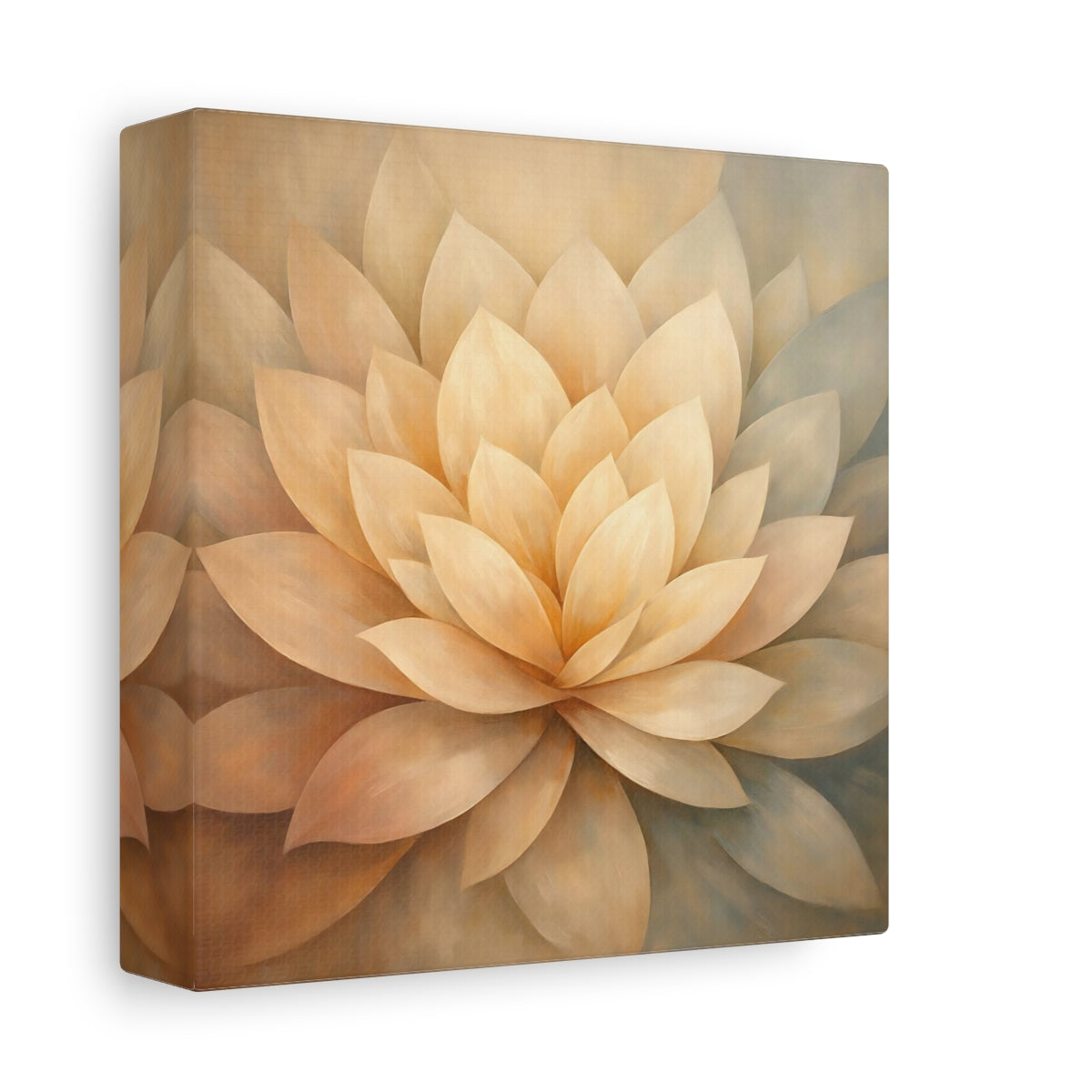 Side Mockup 1. Floral Lotus Flower Cream Lotus shown as stretched canvas wall art