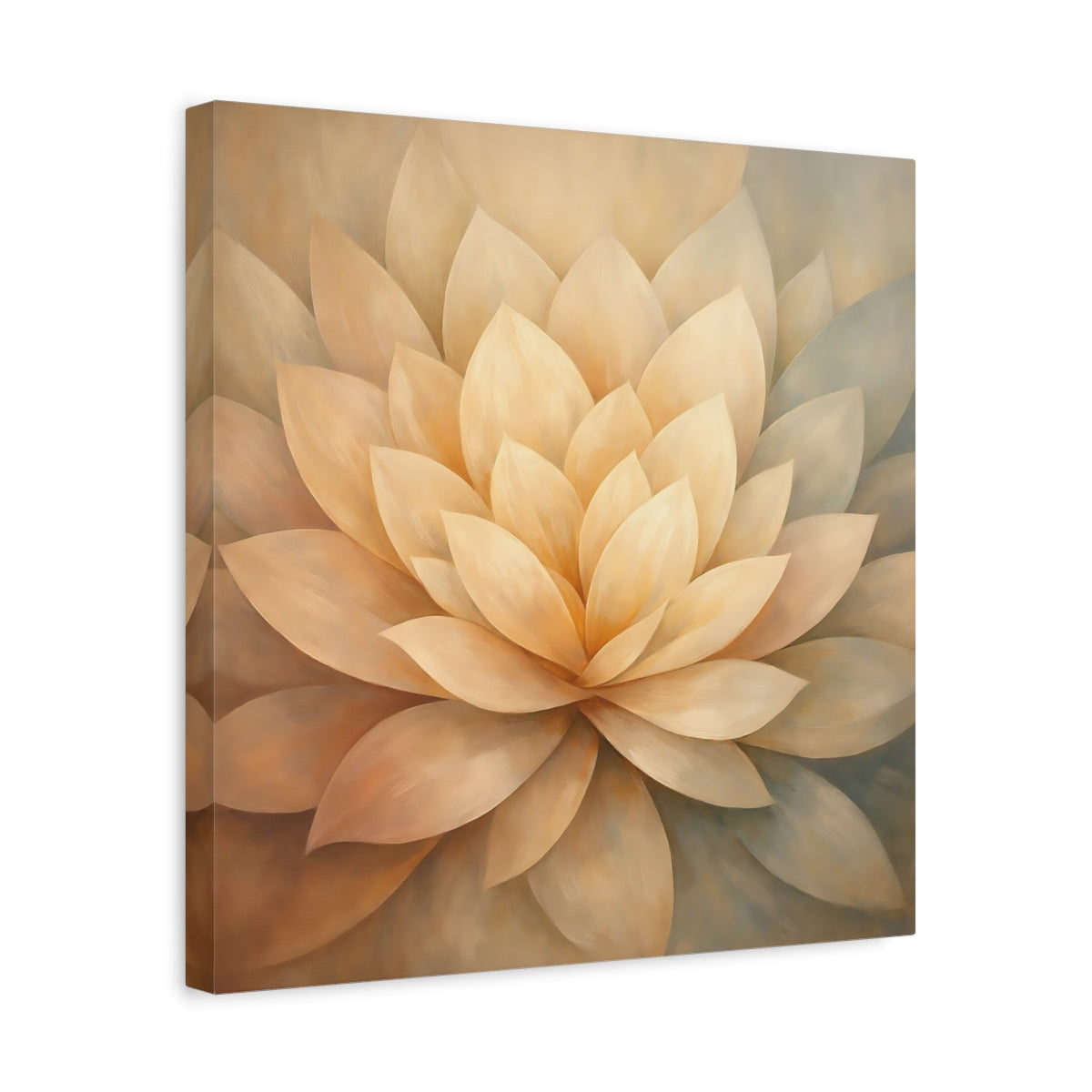 Side Mockup 6. Floral Lotus Flower Cream Lotus shown as stretched canvas wall art