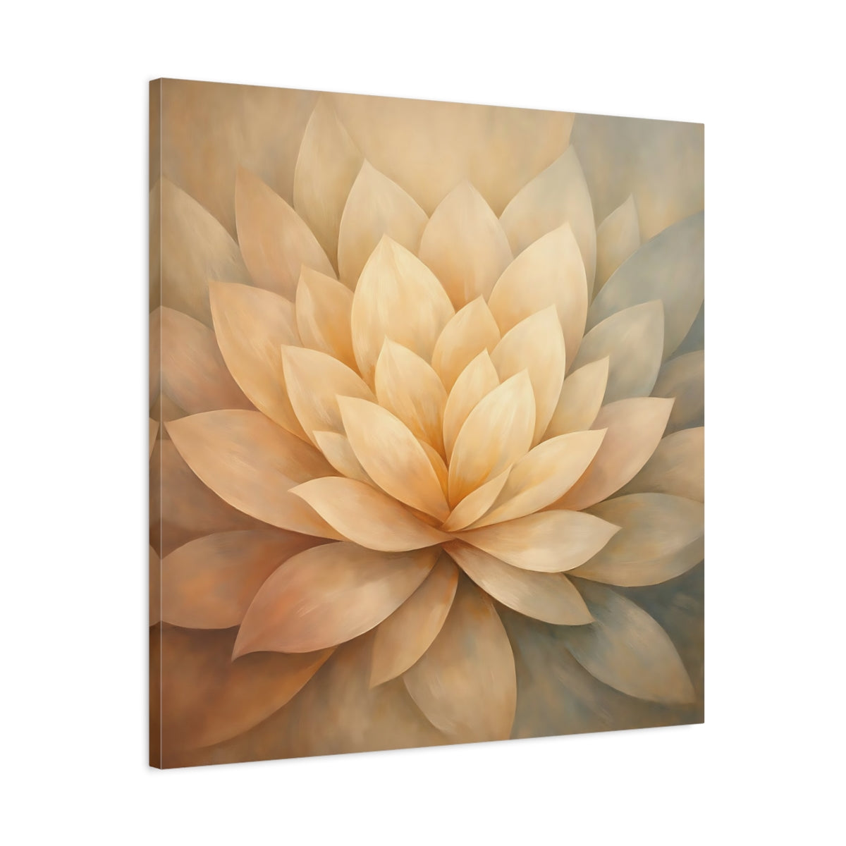 Side Mockup 3. Floral Lotus Flower Cream Lotus shown as stretched canvas wall art