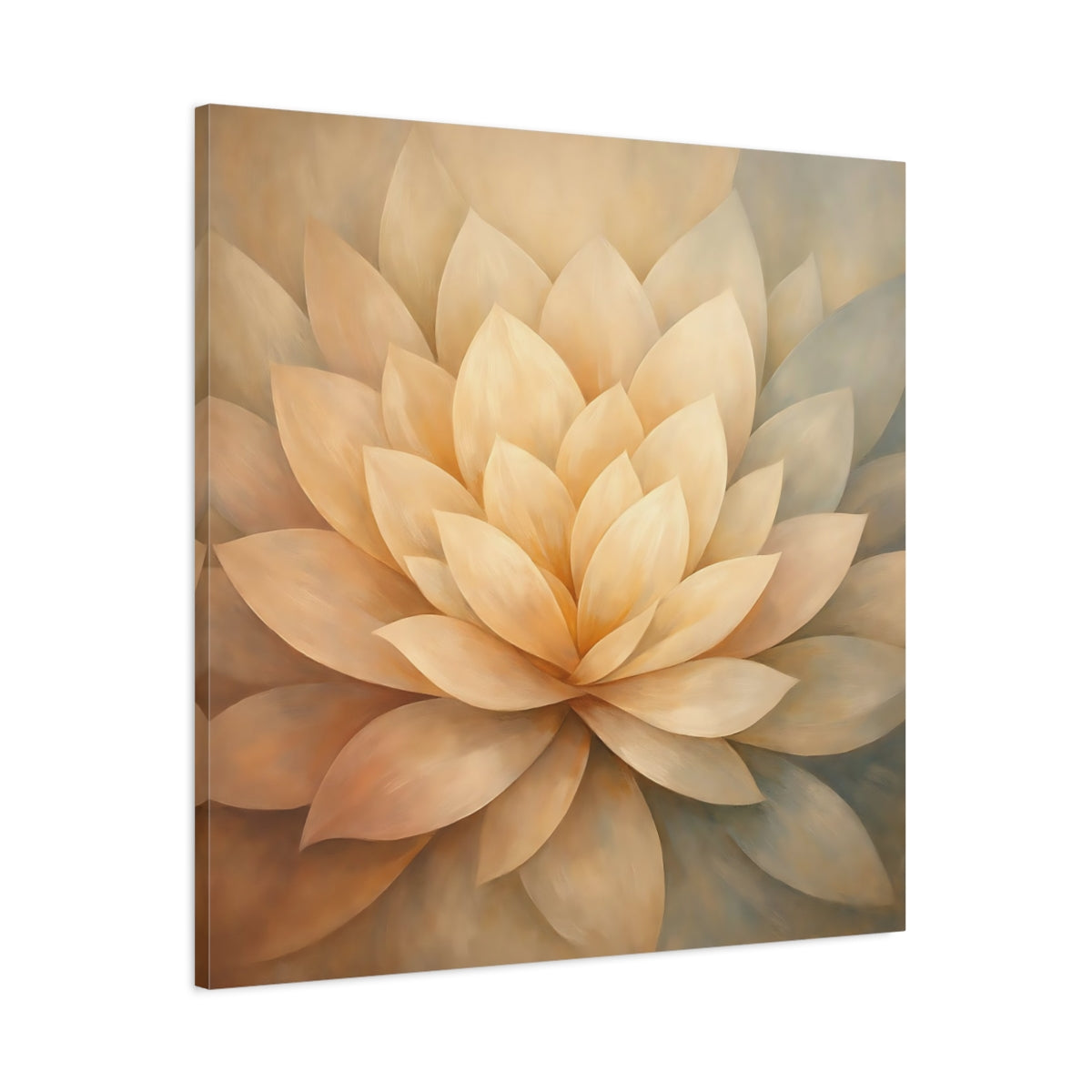 Side Mockup 2. Floral Lotus Flower Cream Lotus shown as stretched canvas wall art