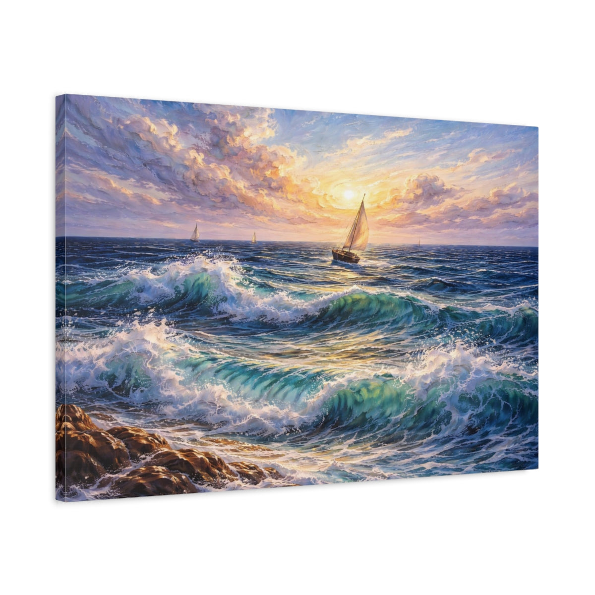 Nature Sailboat Ocean Sunset - Canvas Wall Art Print