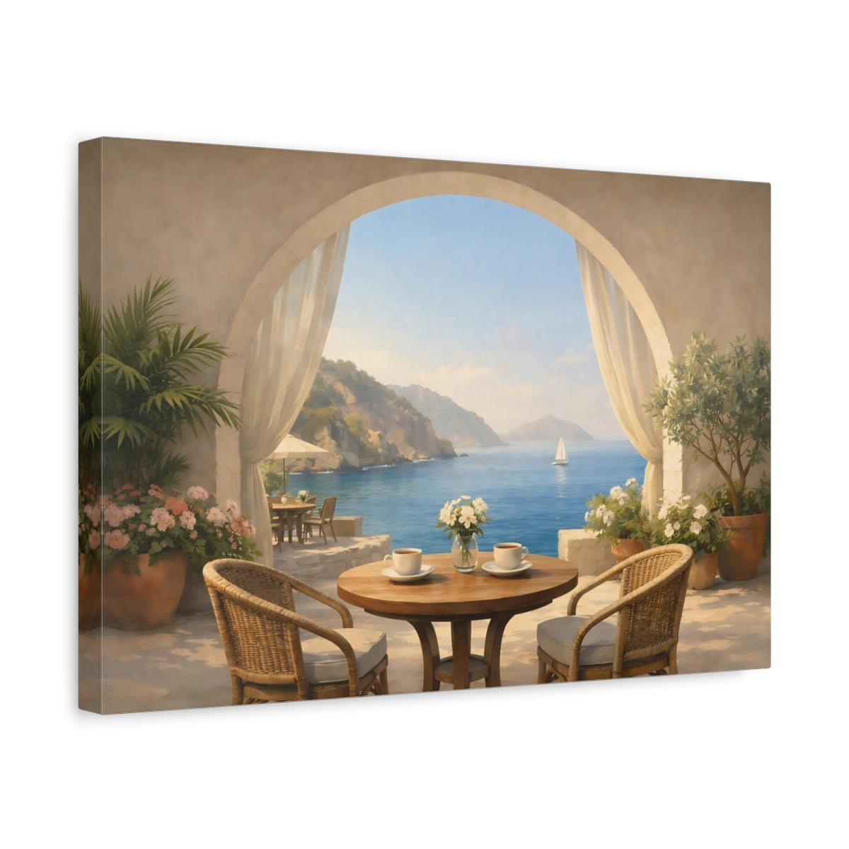 Nature Seaside Cafe Arch Coastal View - Canvas Wall Art Print