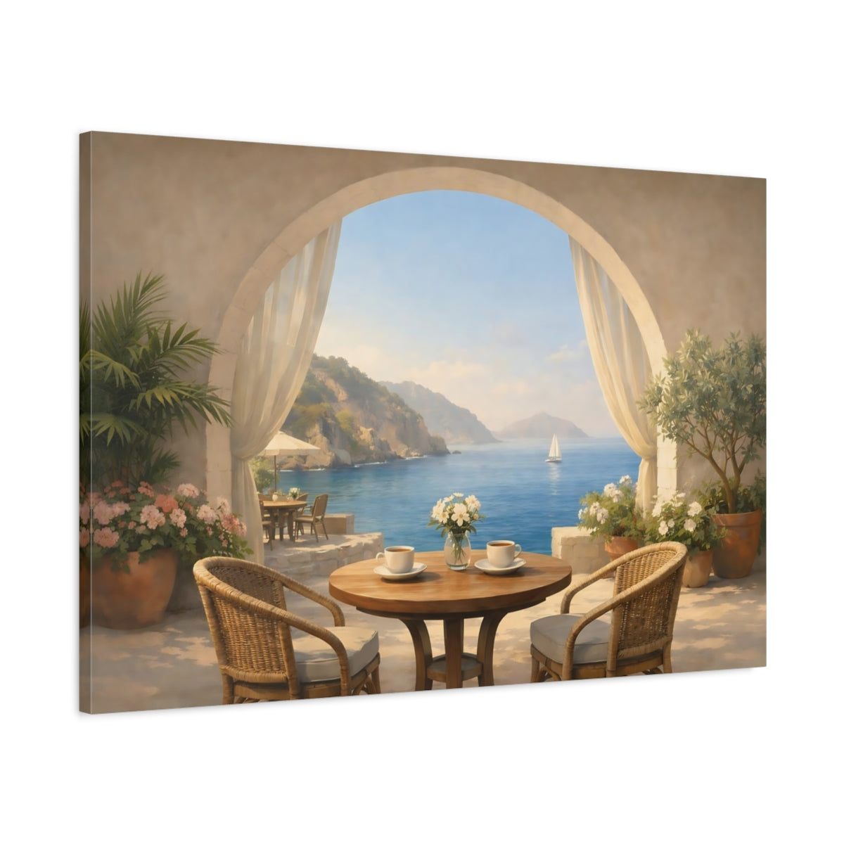 Nature Seaside Cafe Arch Coastal View - Canvas Wall Art Print