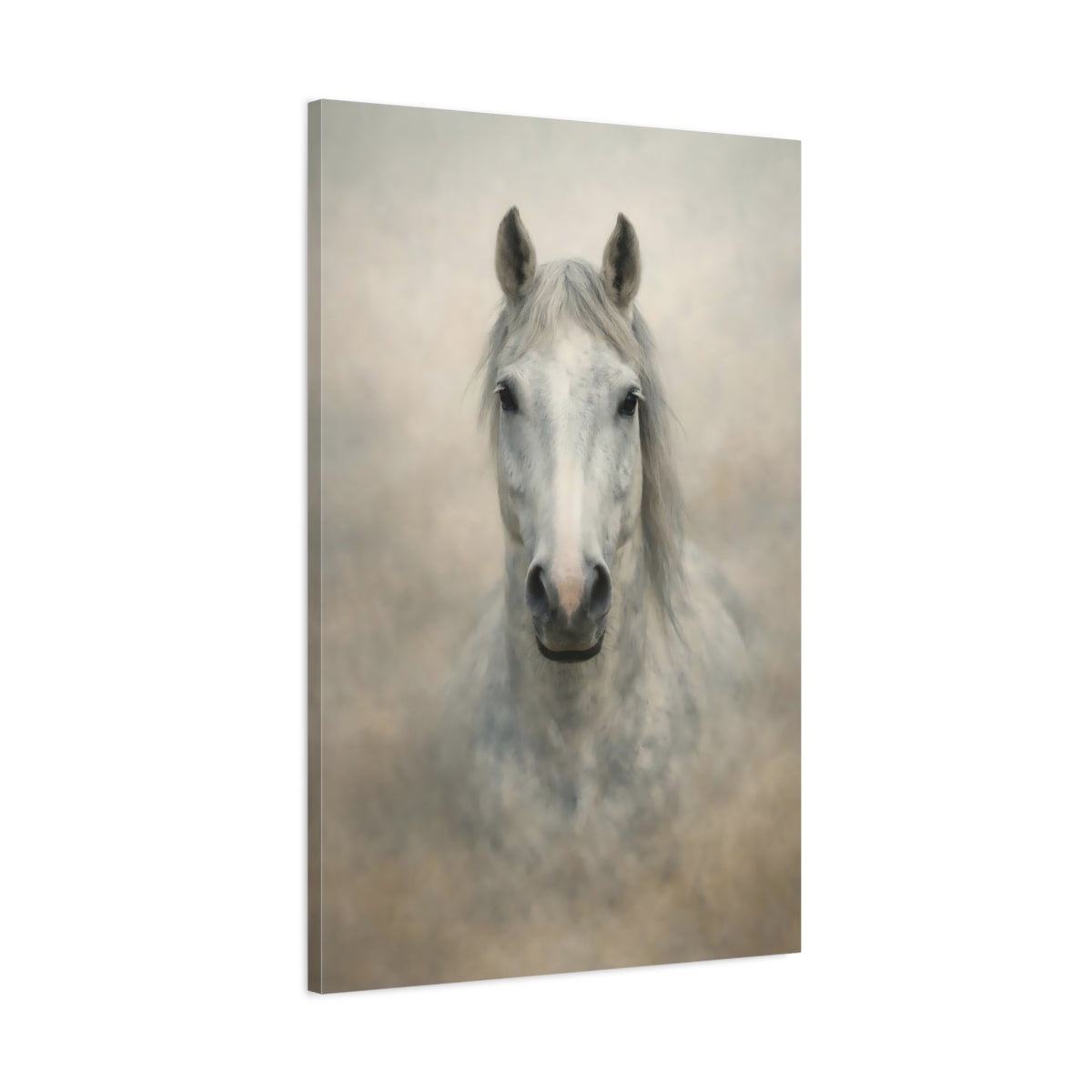 Animals Horse White Grey - Canvas Wall Art Print