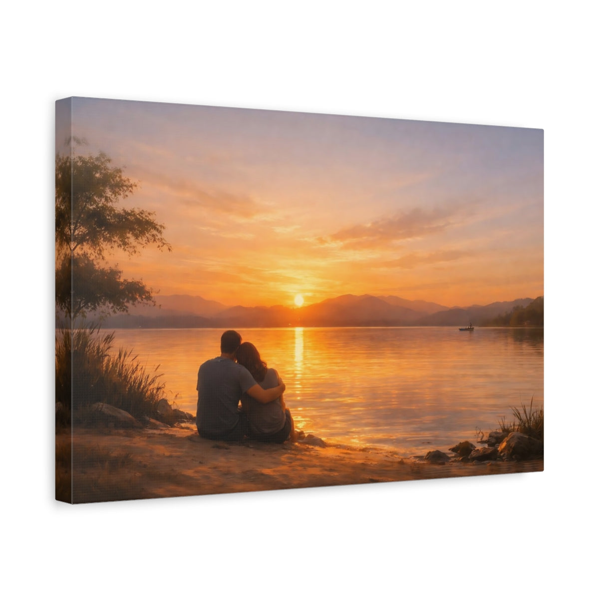 Golden Glow Sunset Reflection Couple Nature - Canvas Wall Art Print