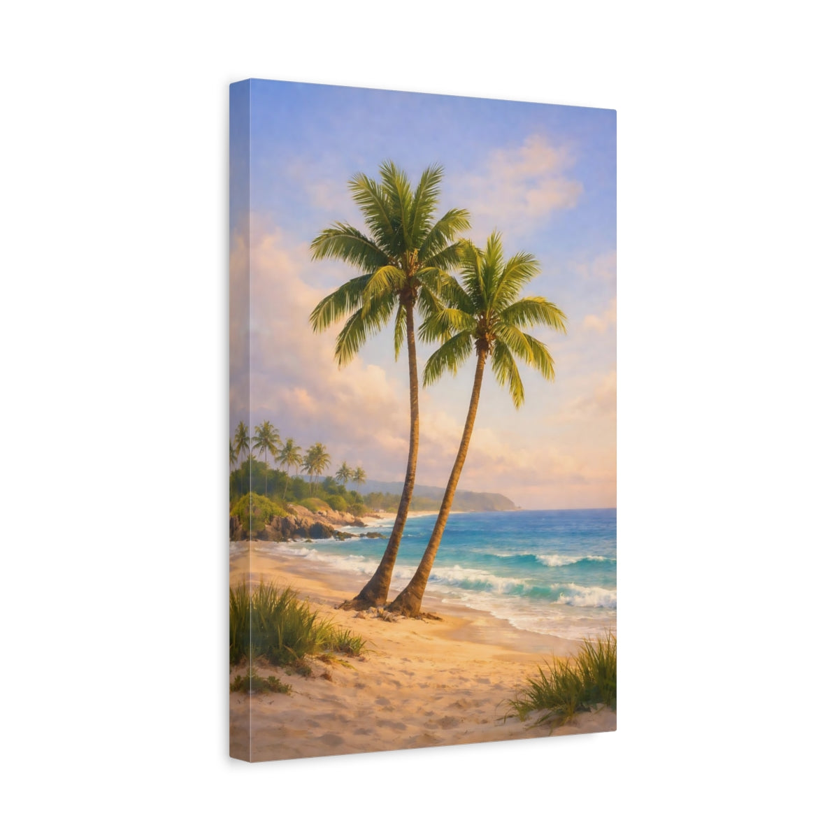 Side Mockup 4. Nature Palm Trees Tropical Beach Palms shown as stretched canvas wall art
