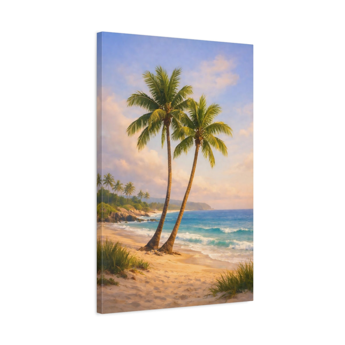 Side Mockup 2. Nature Palm Trees Tropical Beach Palms shown as stretched canvas wall art