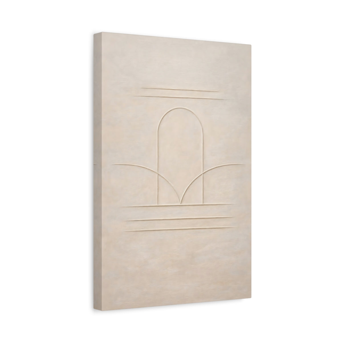 Side Mockup 4. Abstract Arch Lines Beige Arch shown as stretched canvas wall art