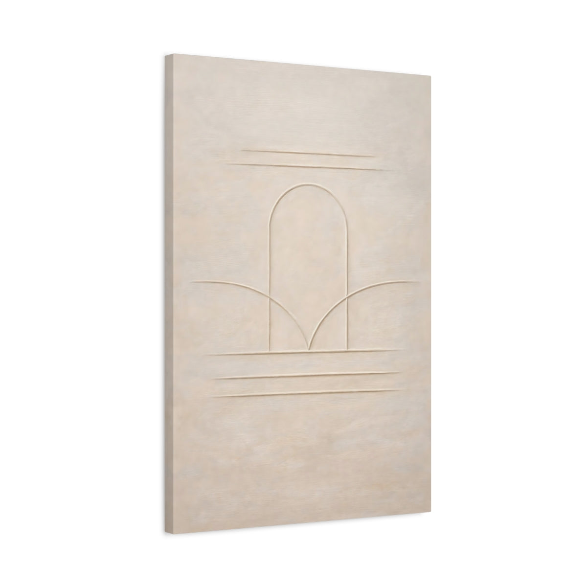Side Mockup 2. Abstract Arch Lines Beige Arch shown as stretched canvas wall art