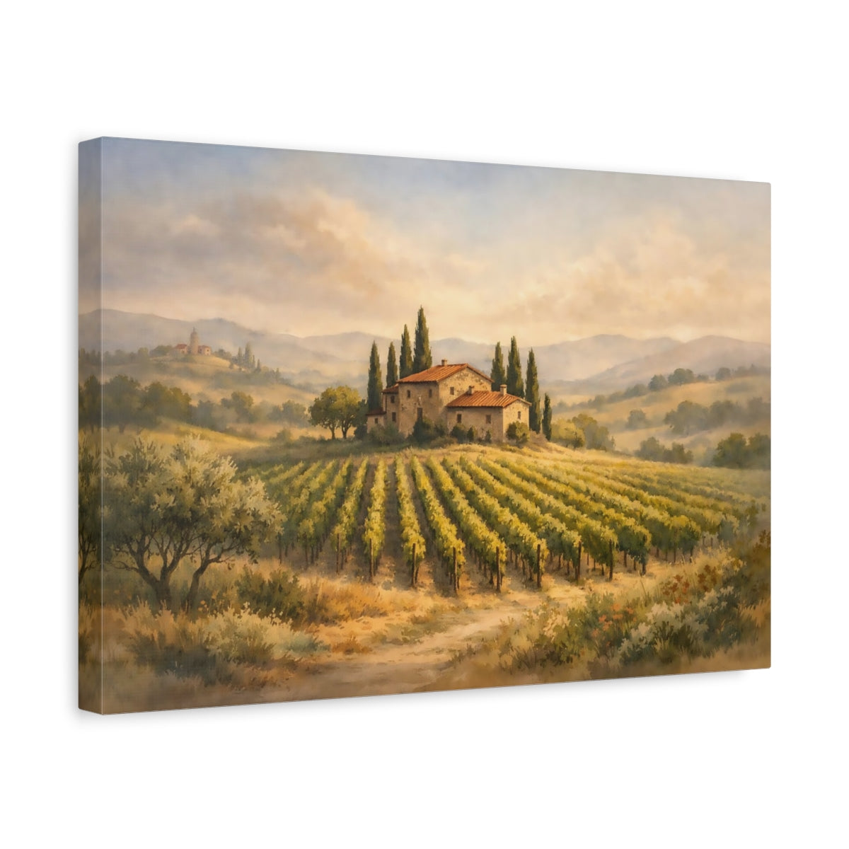 Watercolor Tuscan Vineyard Nature - Canvas Wall Art Print