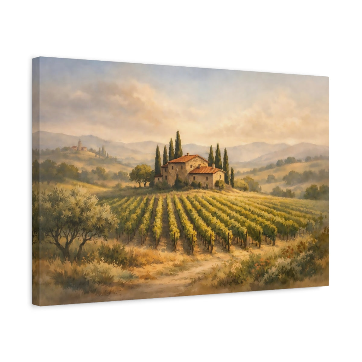 Watercolor Tuscan Vineyard Nature - Canvas Wall Art Print