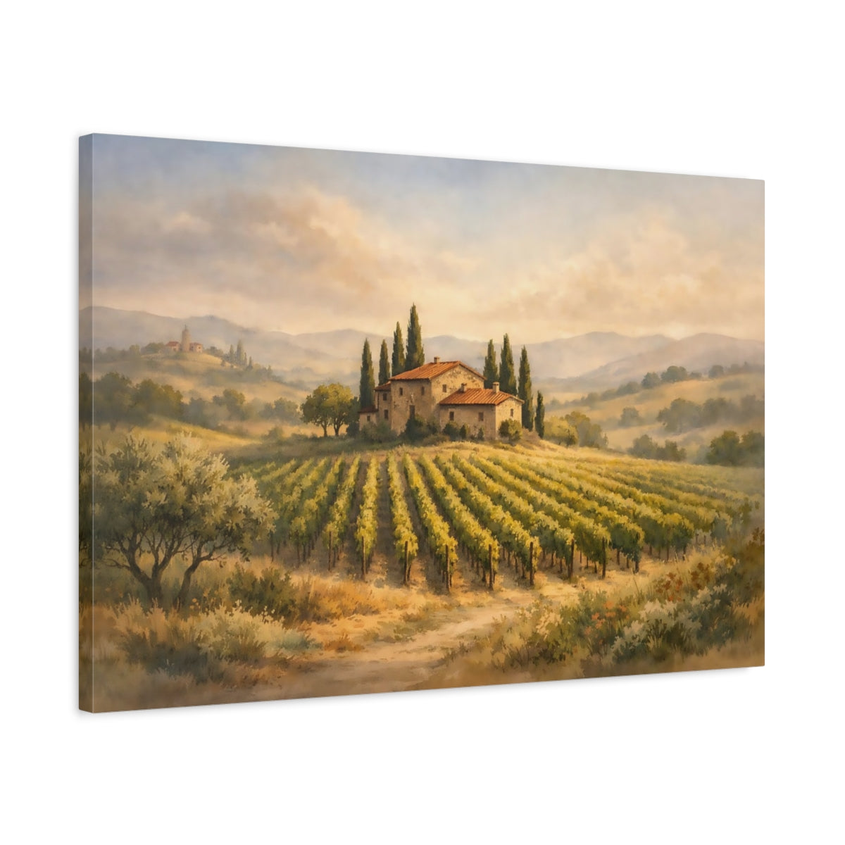 Watercolor Tuscan Vineyard Nature - Canvas Wall Art Print